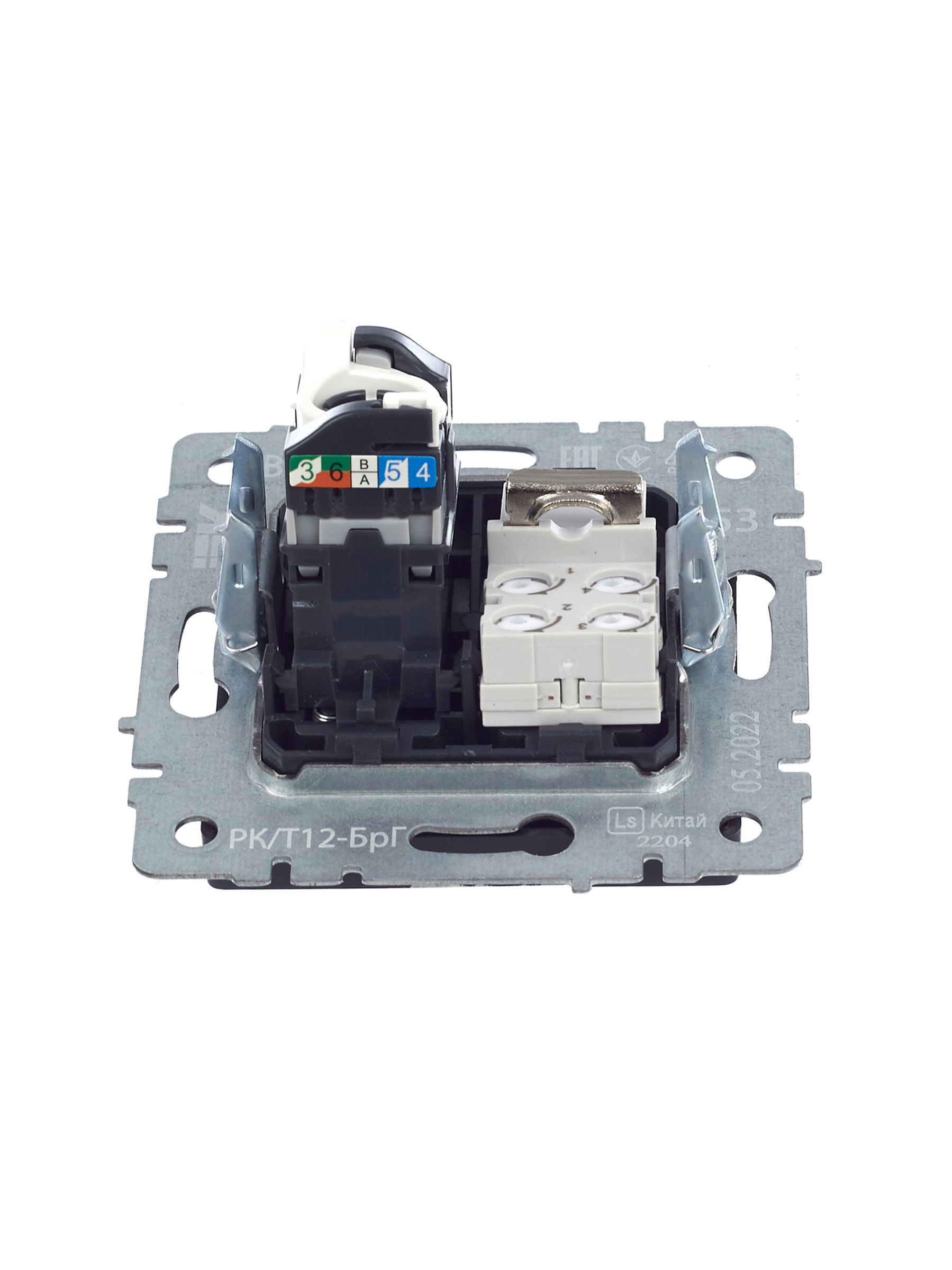 BRITE Розетка двойная RJ11+RJ45 кат.5E РК/Т12-БрГ графит ИЭК