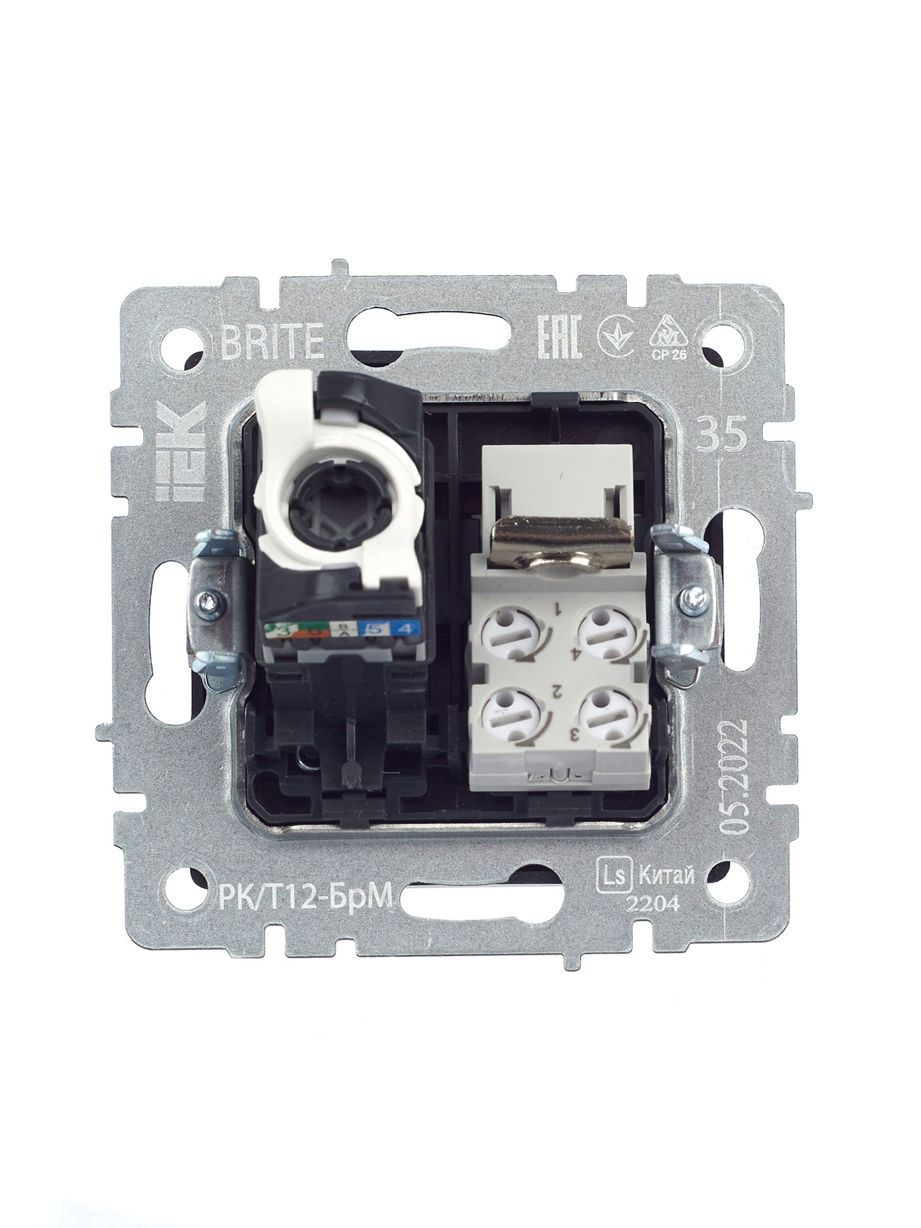 Розетка 2-местная RJ11+RJ45 кат.5E РК/Т12-БрМ маренго BRITE ИЭК