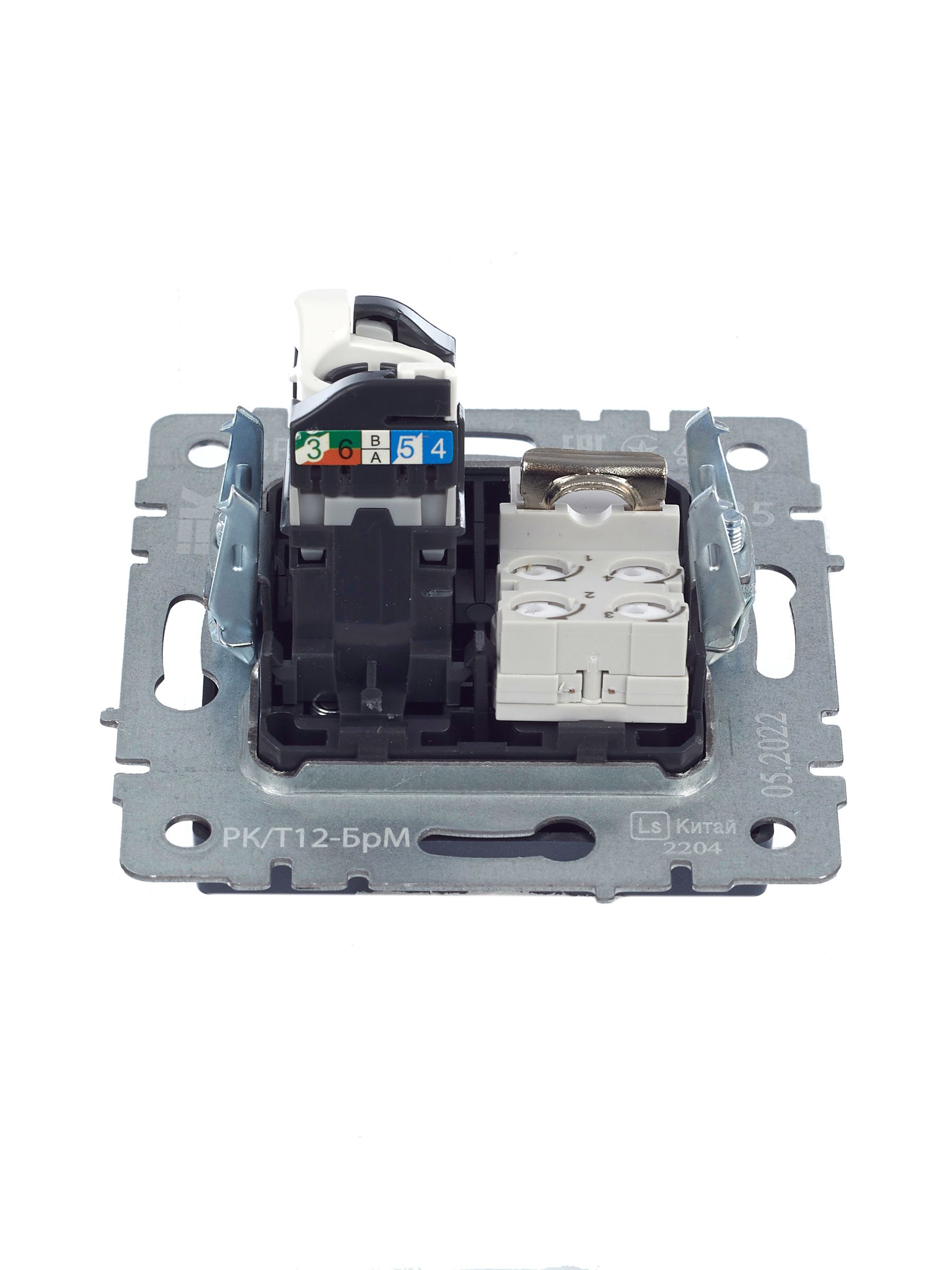 Розетка 2-местная RJ11+RJ45 кат.5E РК/Т12-БрМ маренго BRITE ИЭК