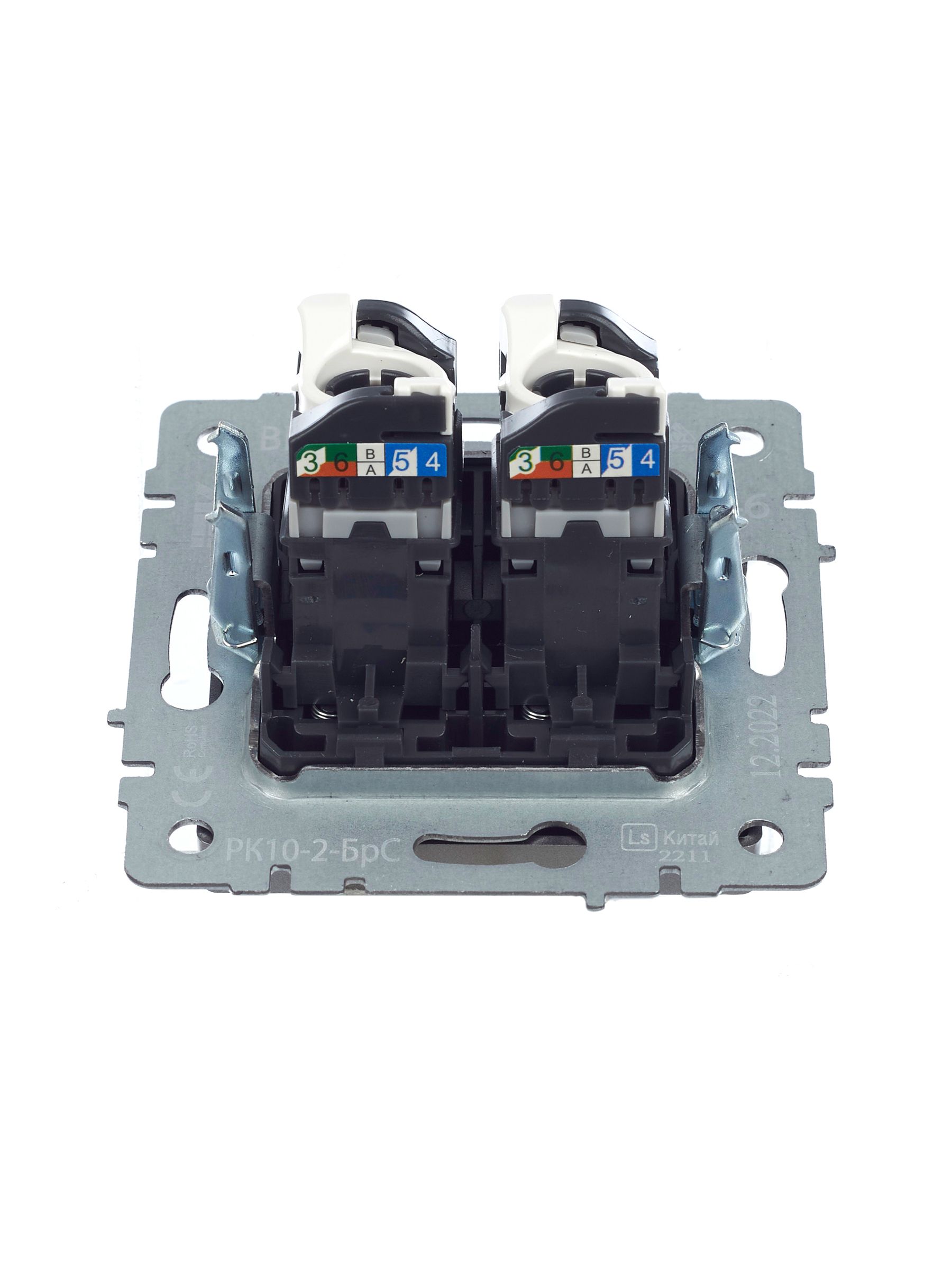 Розетка компьютерная двойная RJ45 кат.5E РК10-2-БрС сталь BRITE ИЭК