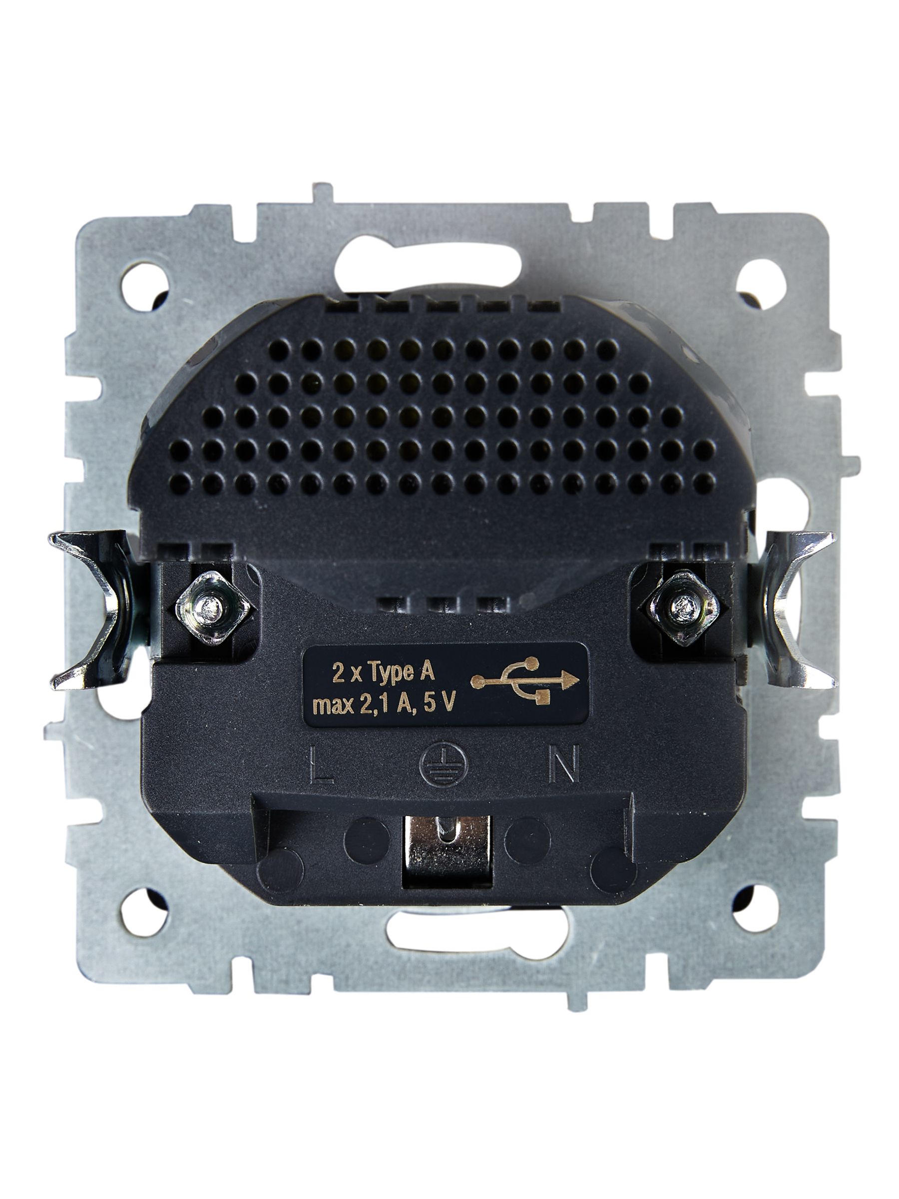 BRITE Розетка 1-местная с заземлением с защитными шторками 16А с USB A+A 5B 2,1A  РЮш10-1-БрС сталь  IEK