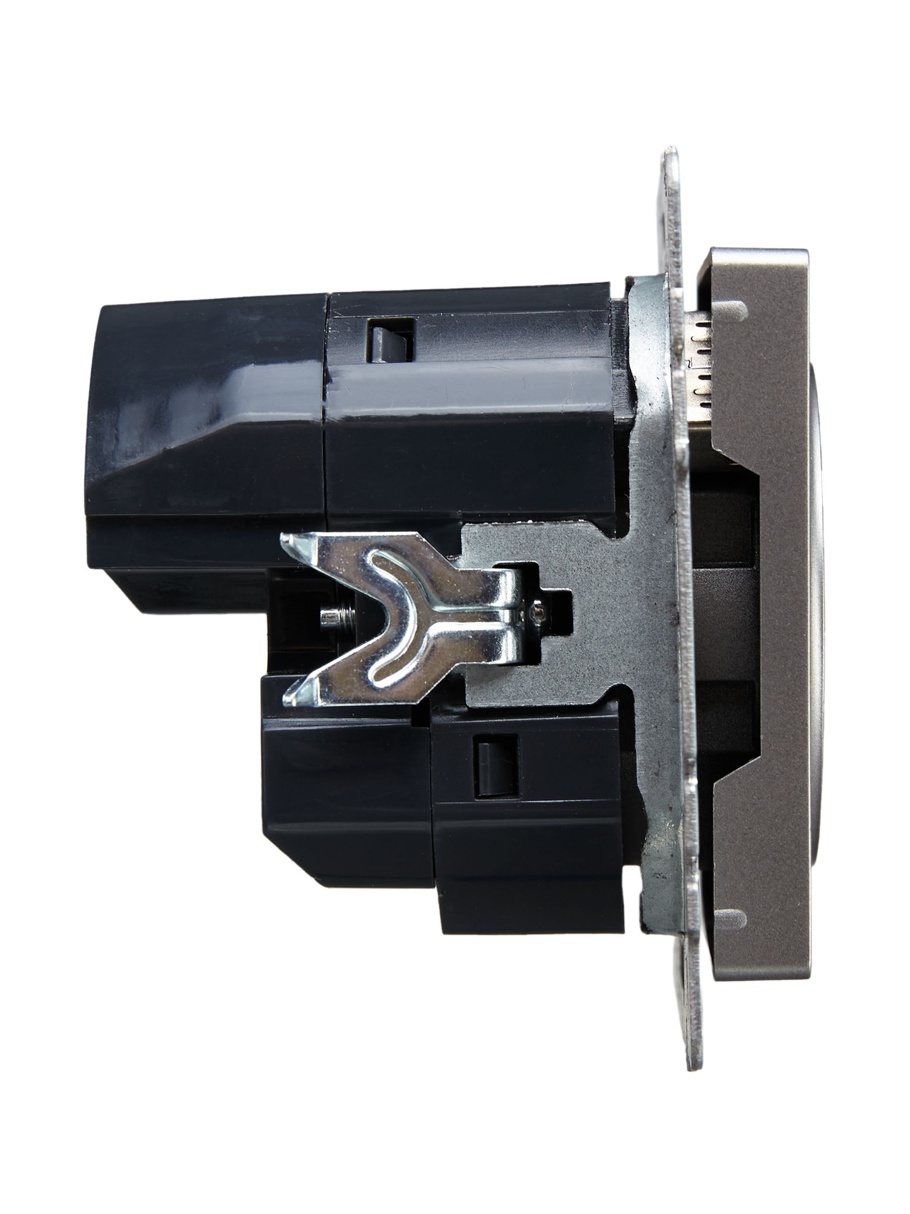 BRITE Розетка 1-местная с заземлением с защитными шторками 16А с USB A+C 18Вт РЮш11-1-БрС сталь ИЭК