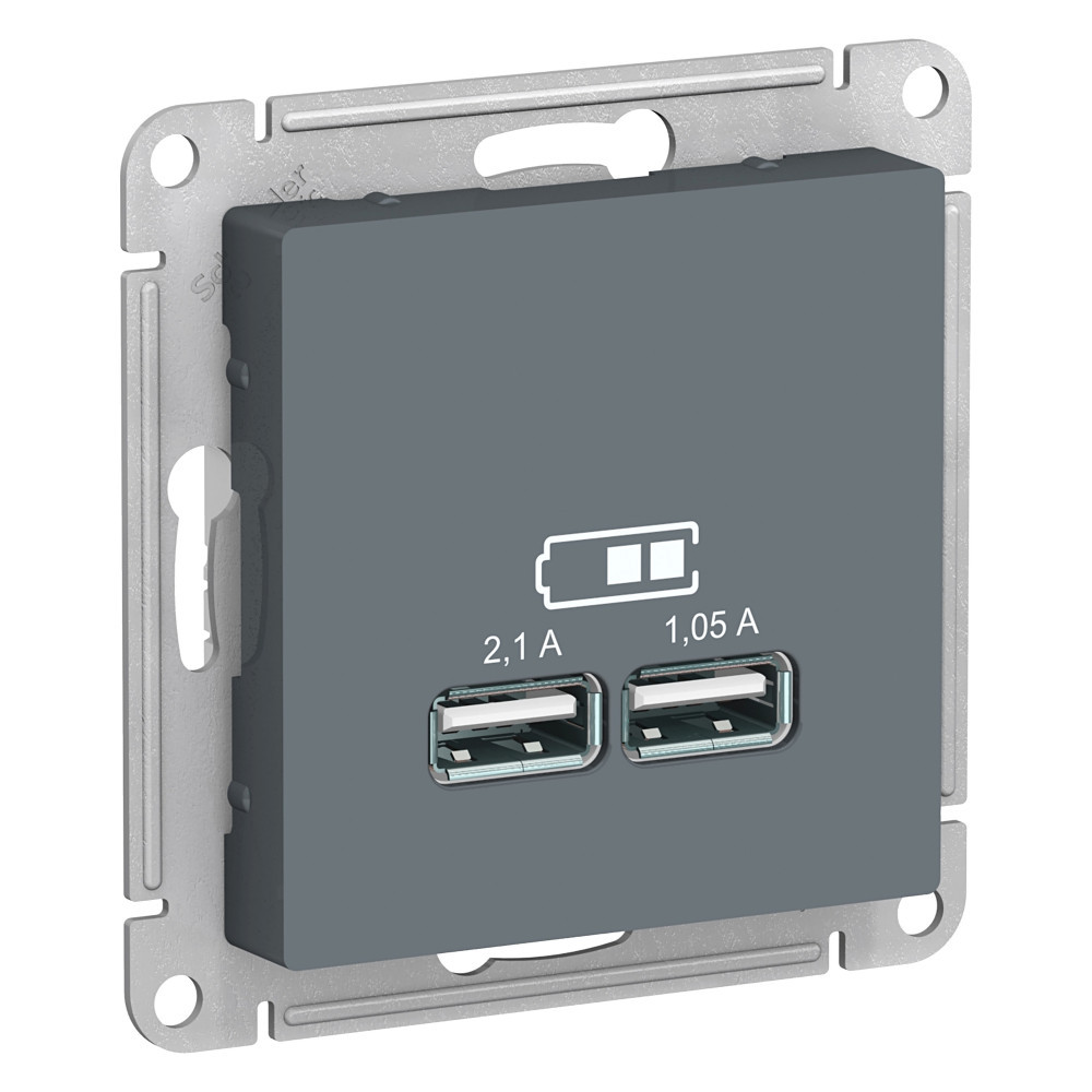 Розетка USB двойная для зарядки А+А, 5В/2,1А механизм, Грифель /ATN000733/