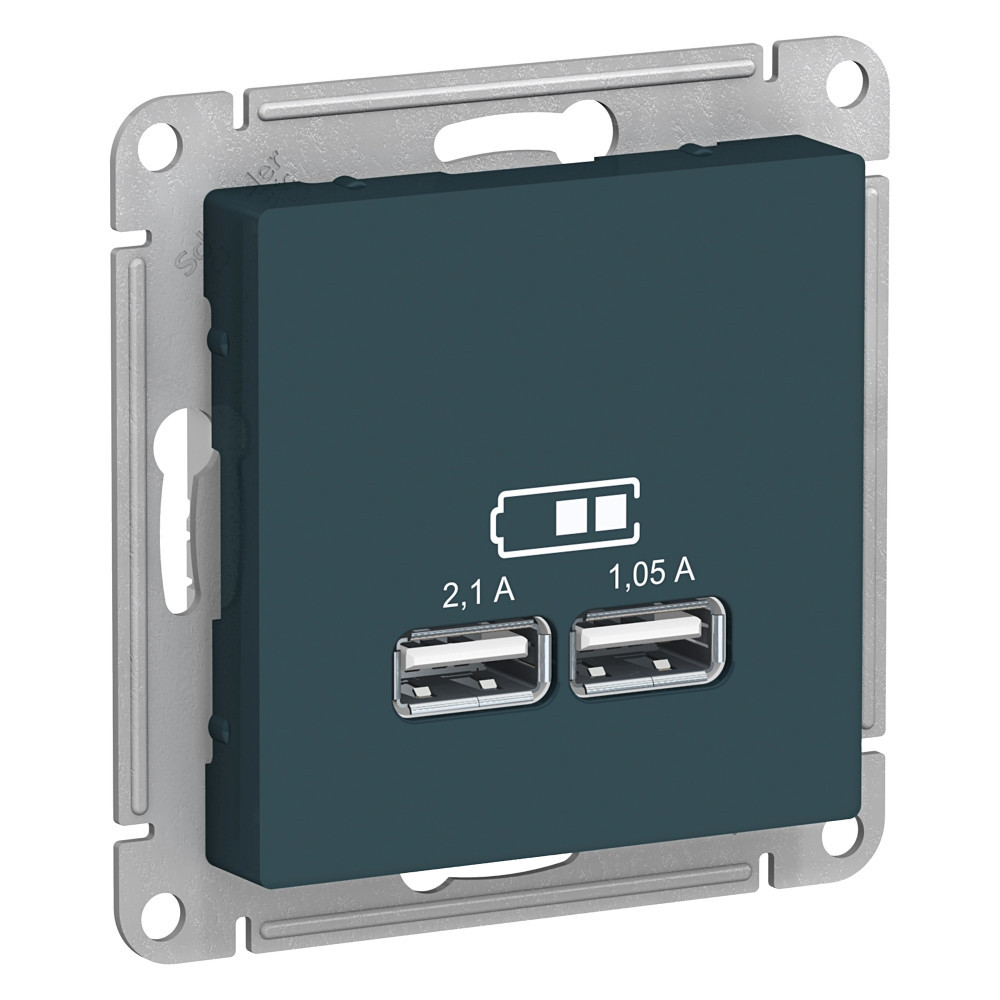 Розетка USB А+А, 5В/2,1А механизм, Изумруд /ATN000833/
