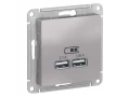 Розетка USB двойная для зарядки 5В/2, 1А, механизм, Алюминий, /ATN000333/