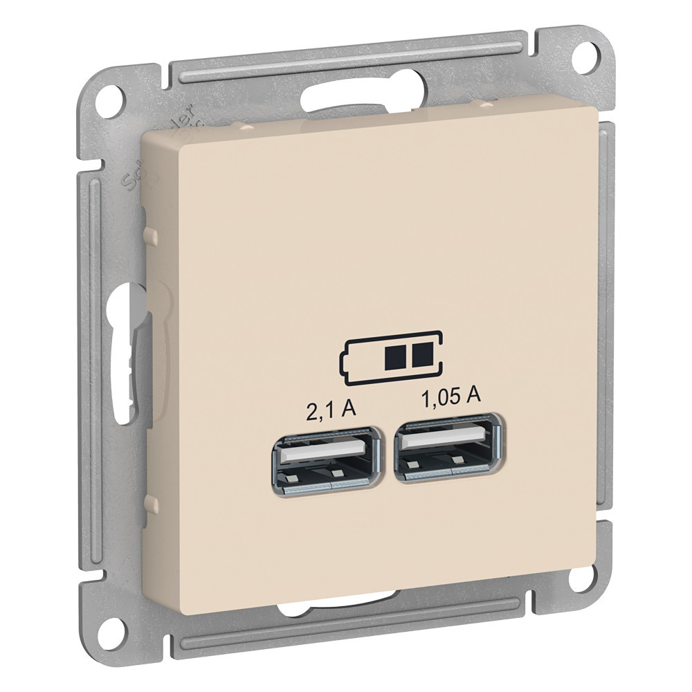 Розетка USB двойная для зарядки 5В/2, 1А, механизм, Бежевый,/ATN000233/