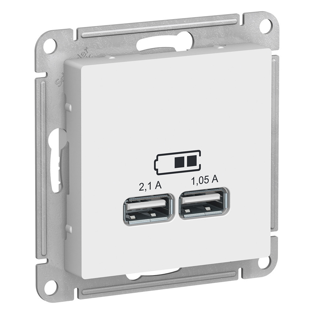 Розетка USB двойная для зарядки 5В/2, 1А, механизм, Белый, /ATN000133/