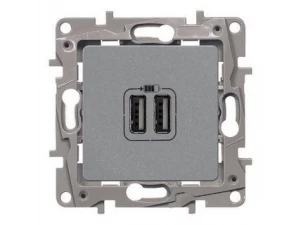 Розетка заряд 2хUSB алюминий ETIKA /672494/