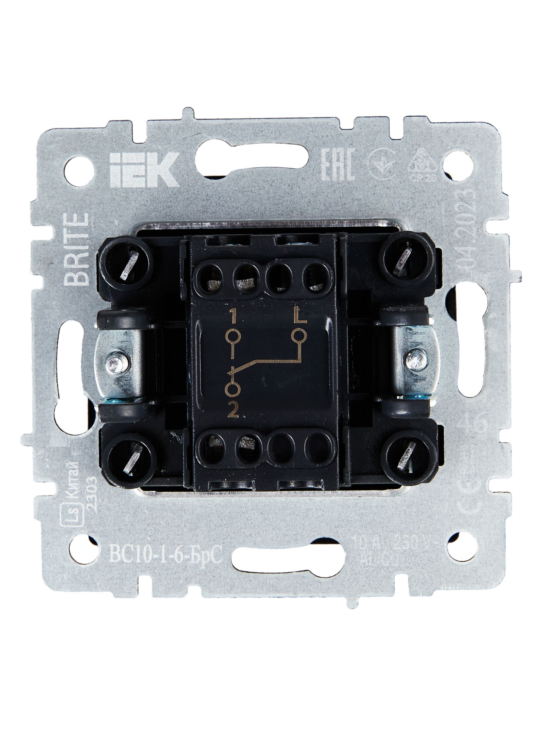 Выключатель 1-клавишный проходной 10А ВС10-1-6-БрС сталь BRITE ИЭК