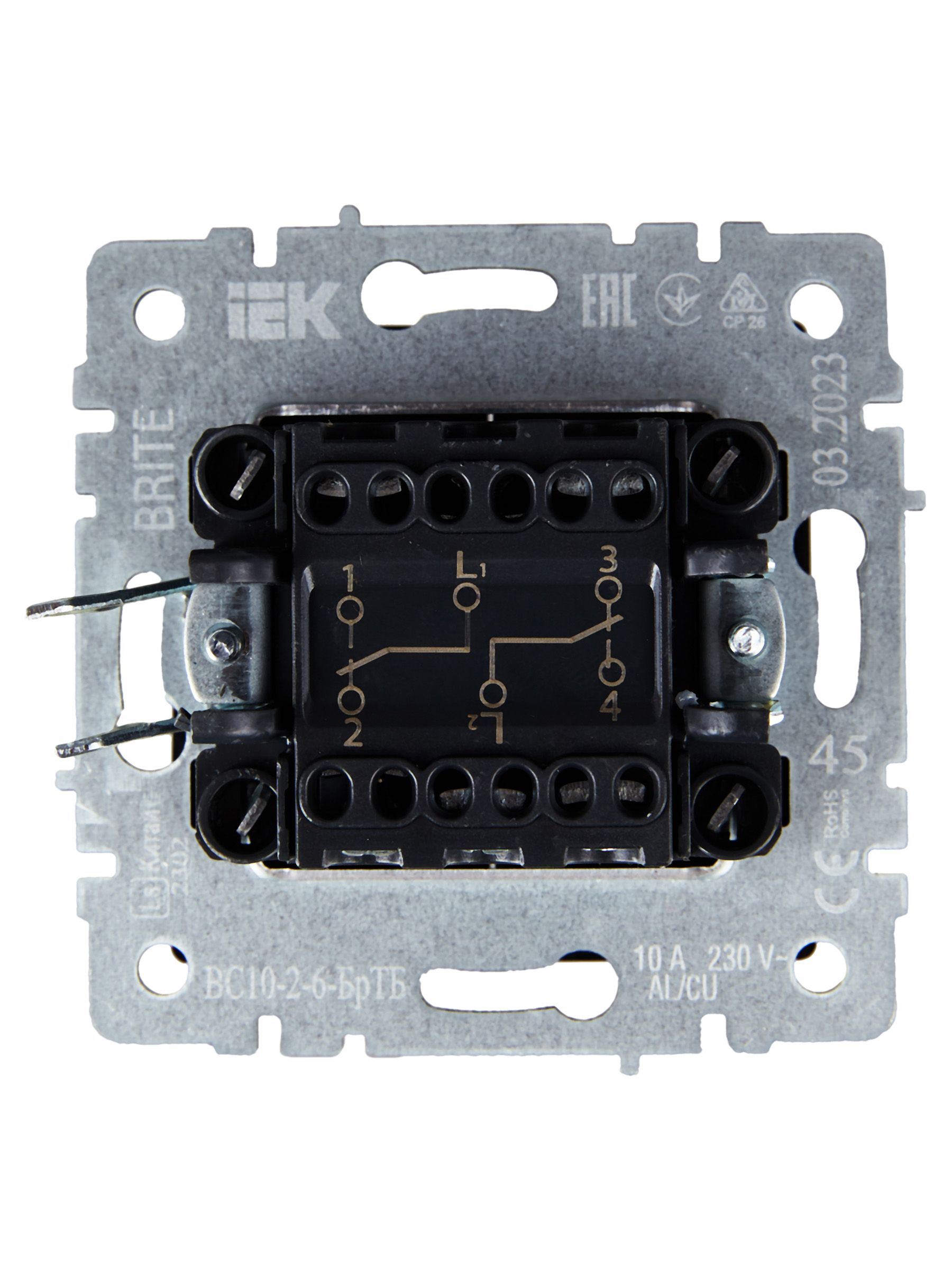 Выключатель 2-клавишный проходной 10А ВС10-2-6-БрТБ бронза BRITE ИЭК