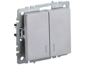 BRITE Выключатель 2-клавишный с индикацией 10А ВС10-2-1-БрА алюминий ИЭК