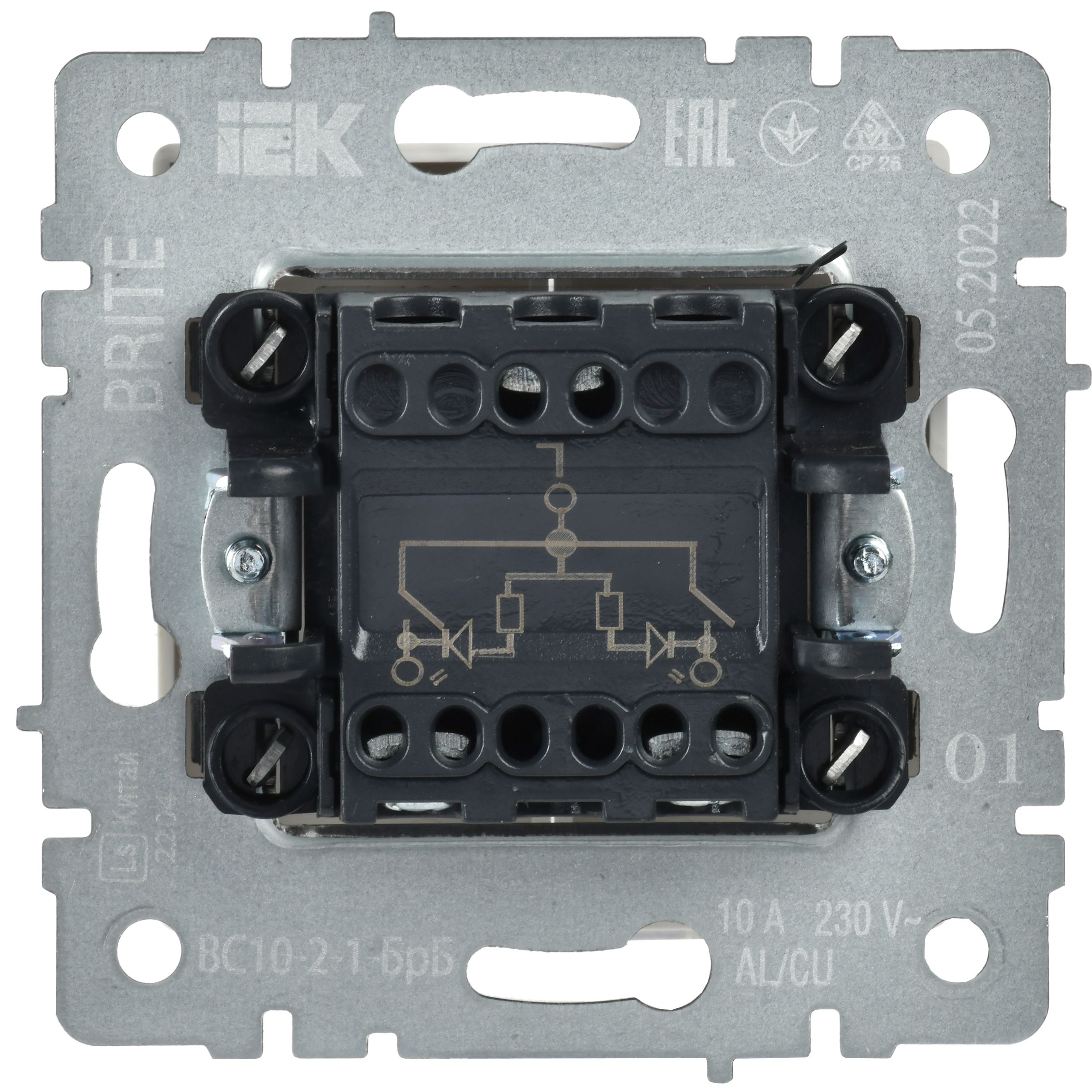 Выключатель 2-клавишный с индикацией 10А ВС10-2-1-БрБ белый BRITE ИЭК