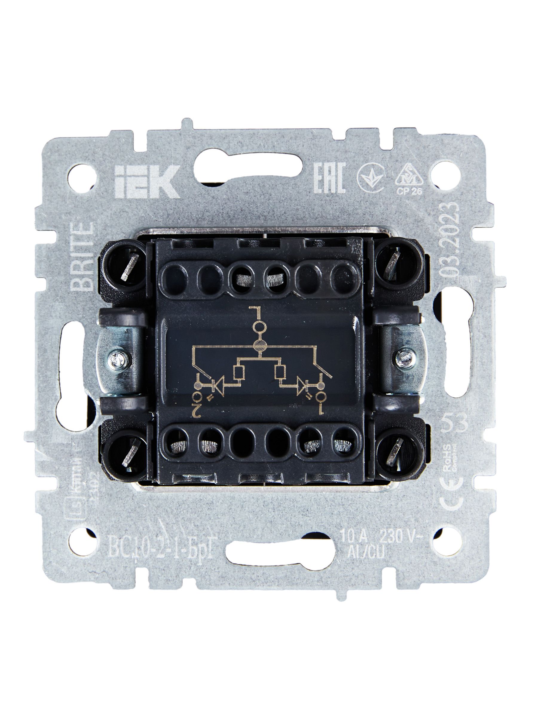 BRITE Выключатель 2-клавишный с индикацией 10А ВС10-2-1-БрГ графит ИЭК