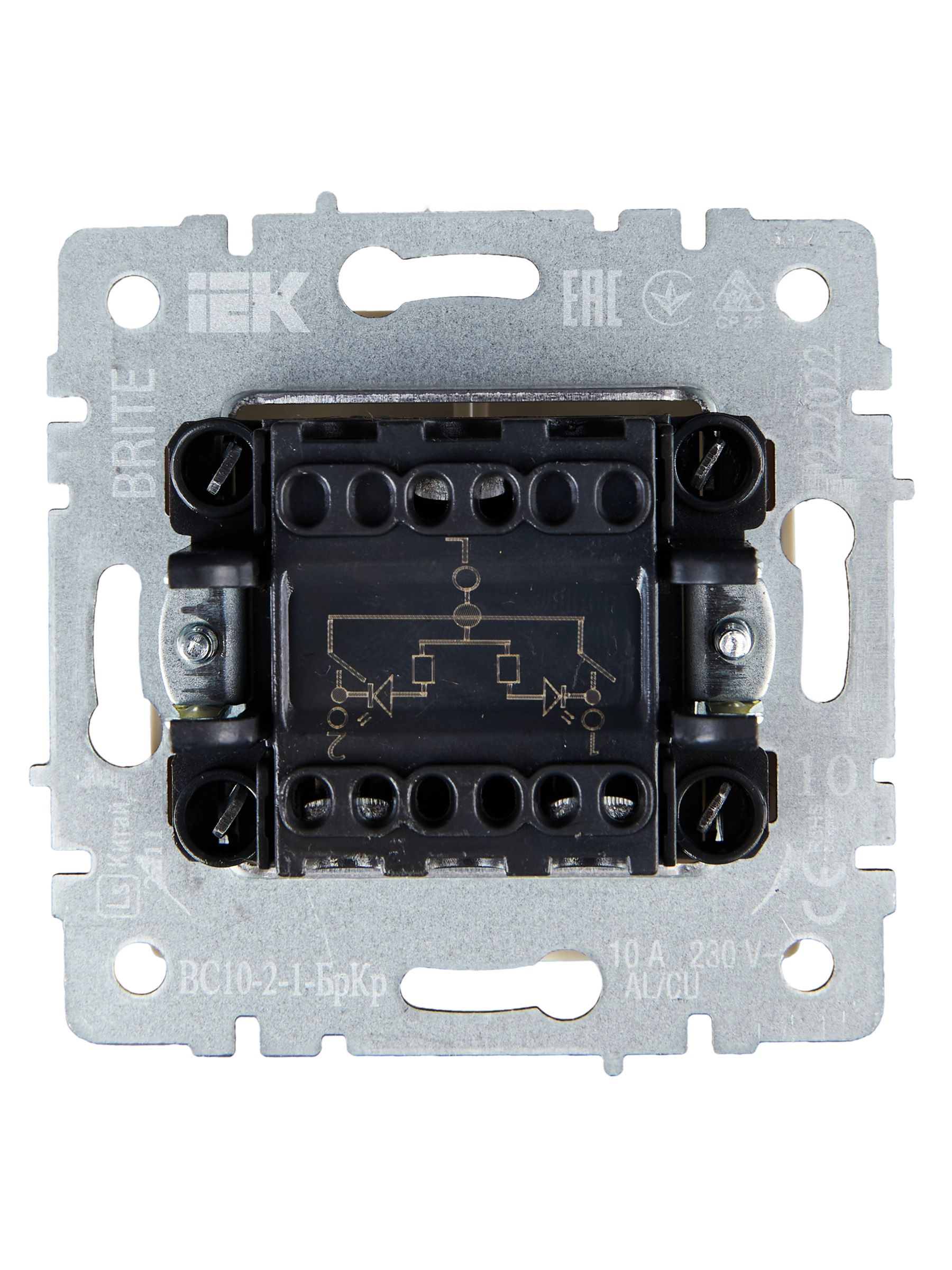 BRITE Выключатель 2-клавишный с индикацией 10А ВС10-2-1-БрКр бежевый ИЭК