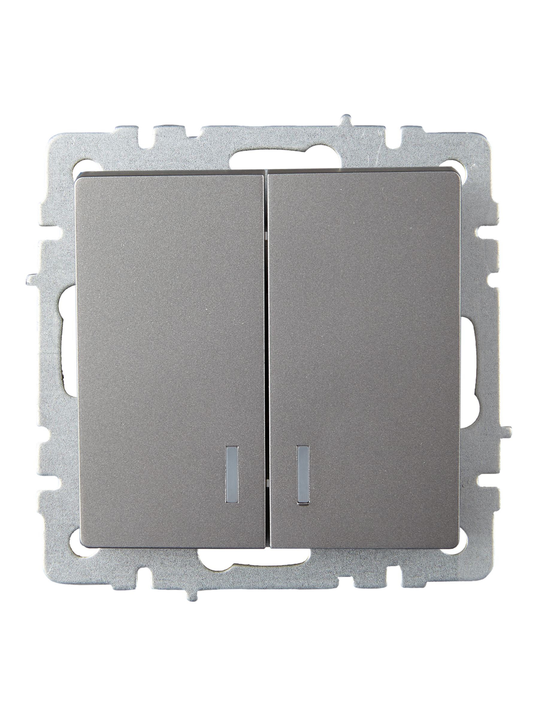 BRITE Выключатель 2-клавишный с индикацией 10А ВС10-2-1-БрС сталь ИЭК