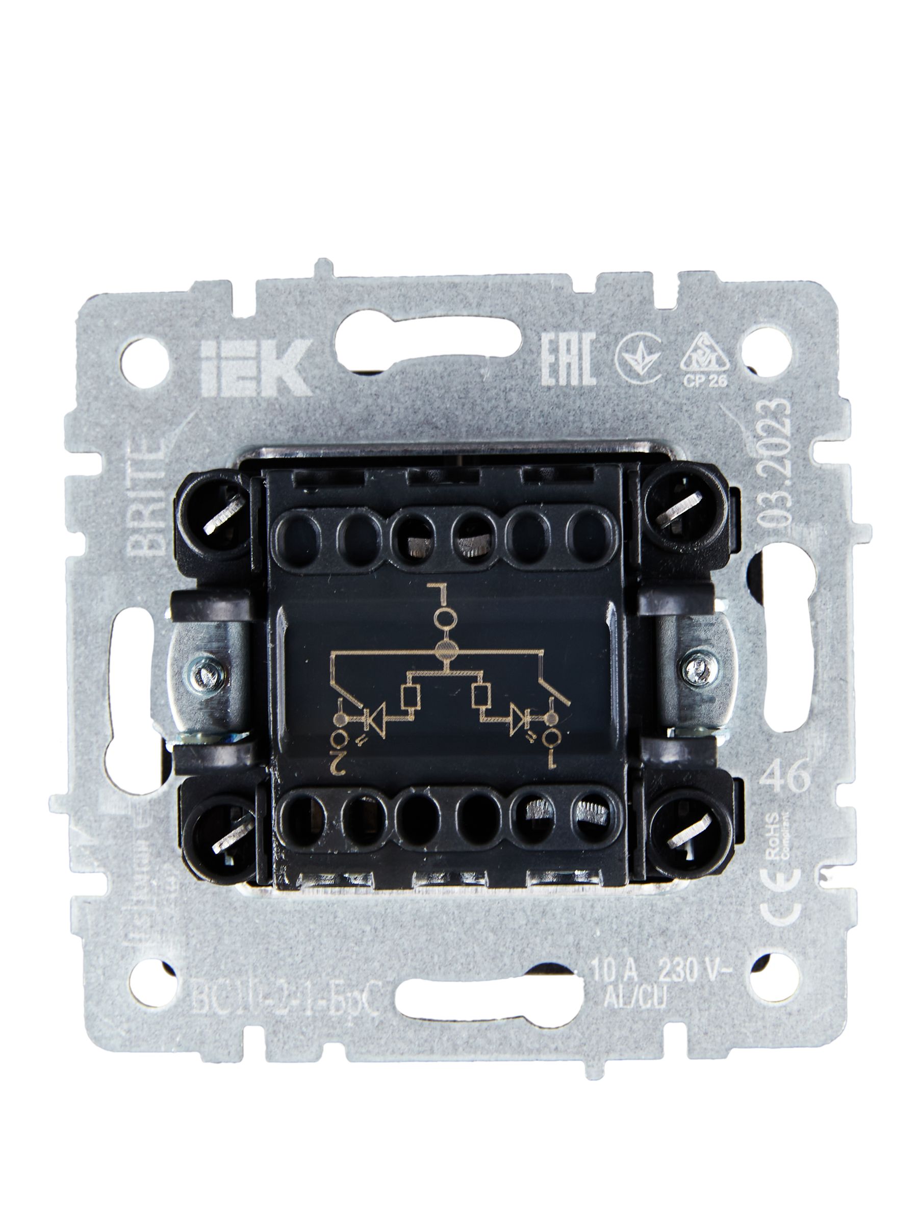 BRITE Выключатель 2-клавишный с индикацией 10А ВС10-2-1-БрС сталь ИЭК