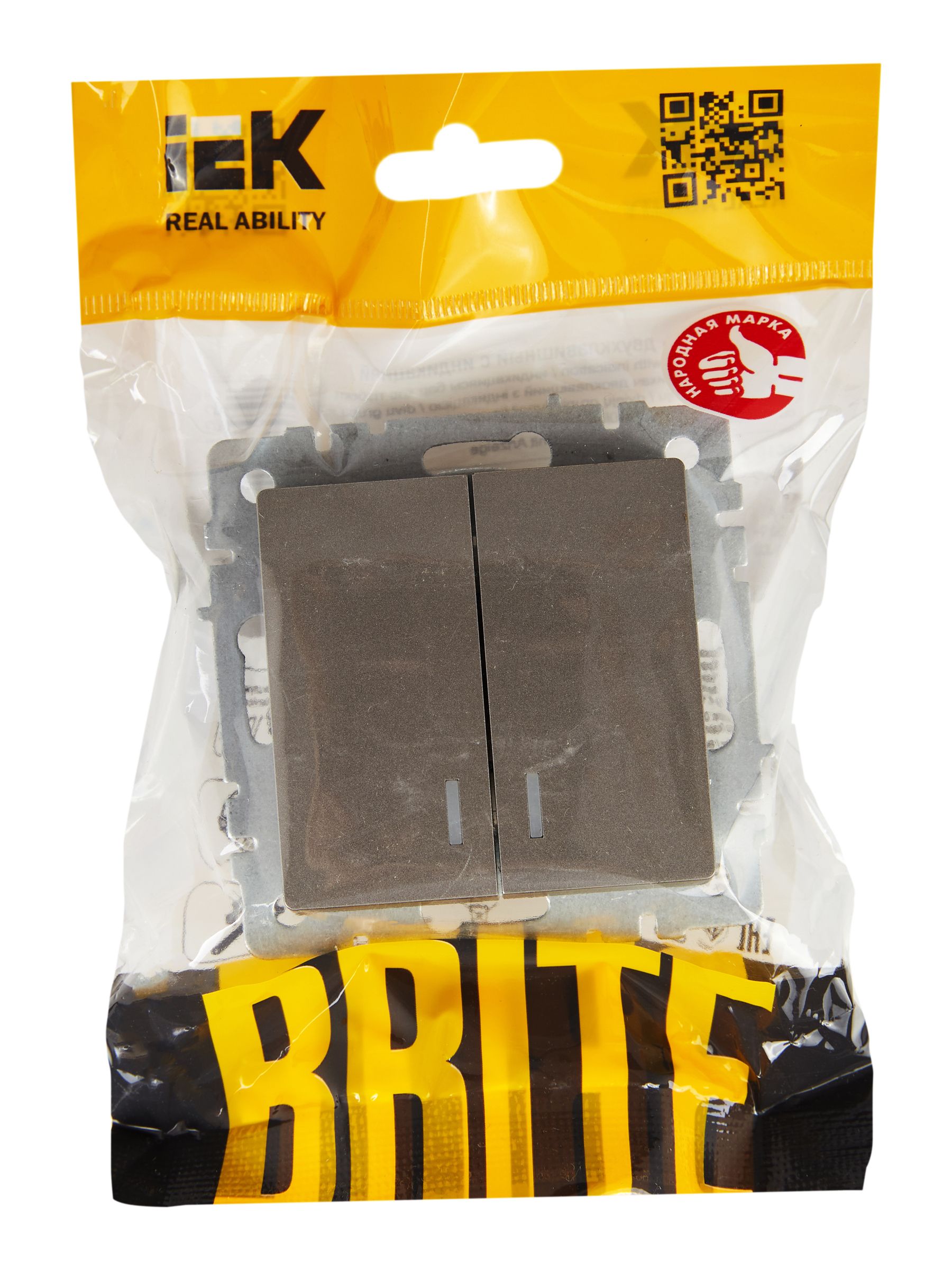 BRITE Выключатель 2-клавишный с индикацией 10А ВС10-2-1-БрС сталь ИЭК