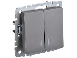 BRITE Выключатель 2-клавишный с индикацией 10А ВС10-2-1-БрС сталь ИЭК