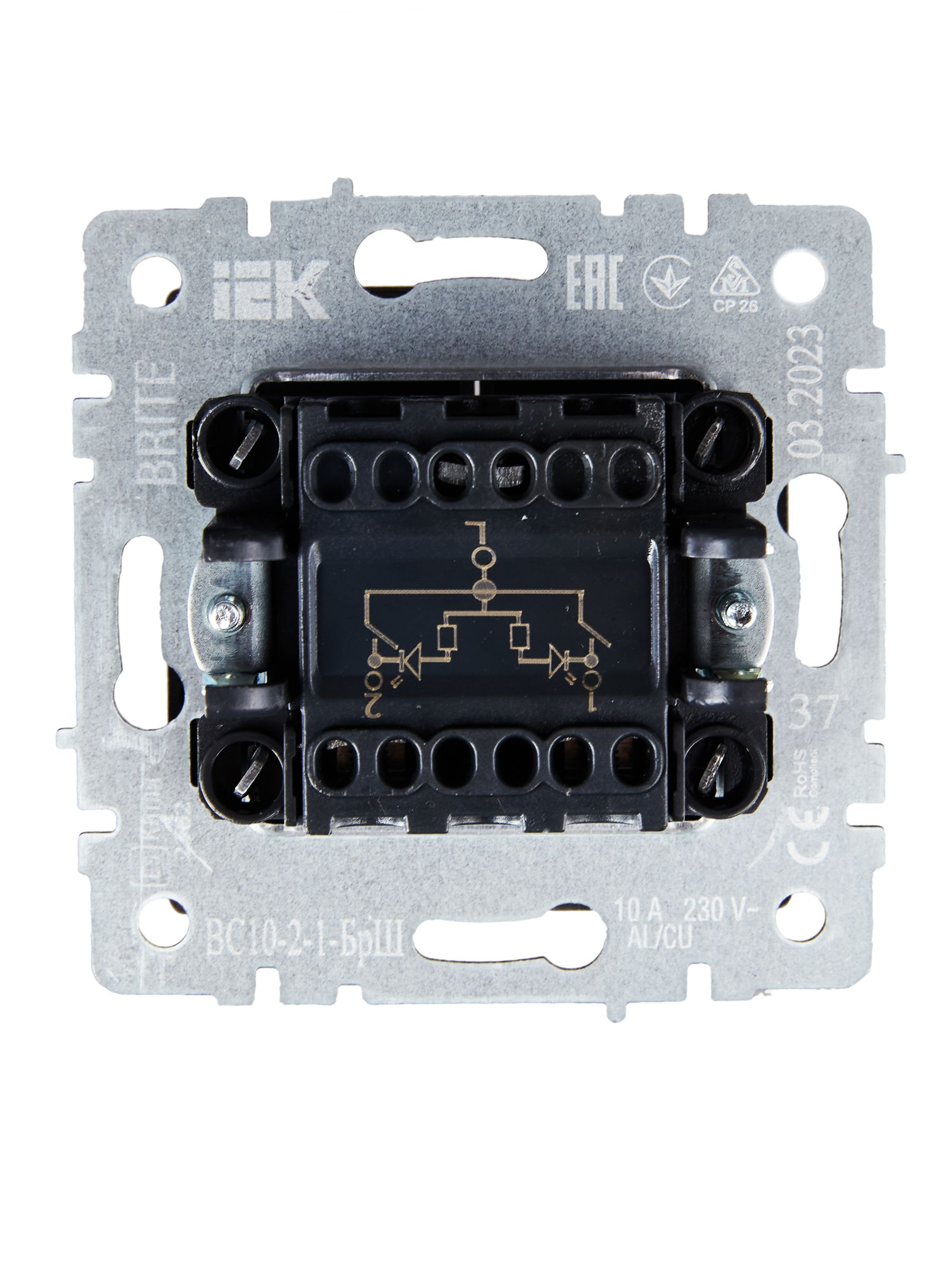 Выключатель 2-клавишный с индикацией 10А ВС10-2-1-БрШ шампань BRITE ИЭК