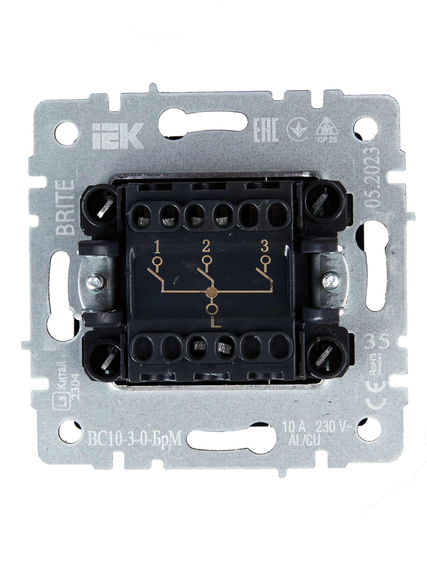 Выключатель 3-клавишный 10А ВС10-3-0-БрМ маренго BRITE ИЭК