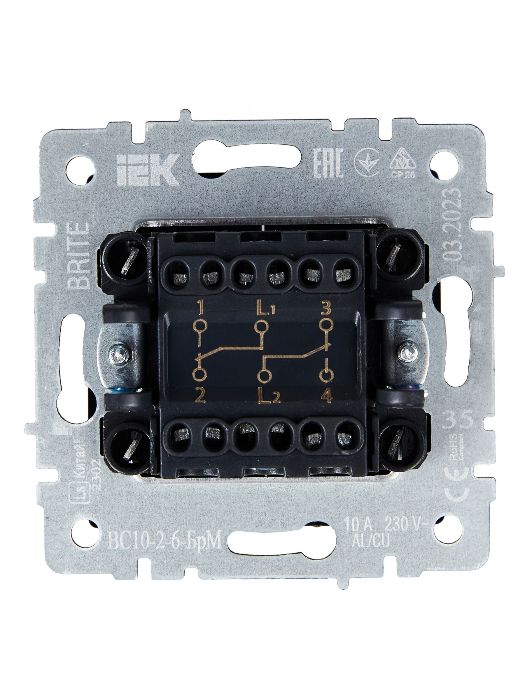 Выключатель 2-клавишный проходной 10А ВС10-2-6-БрМ маренго BRITE ИЭК