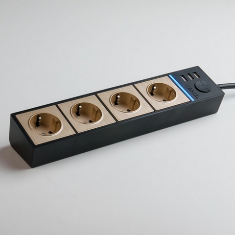 Розеточный блок 4-х местный+3 USB /WL20-04-03 (черный