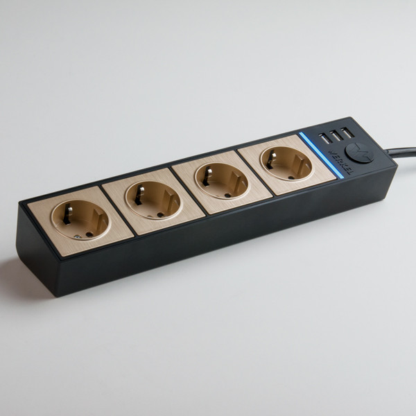 Розеточный блок 4-х местный+3 USB /WL20-04-03 (черный