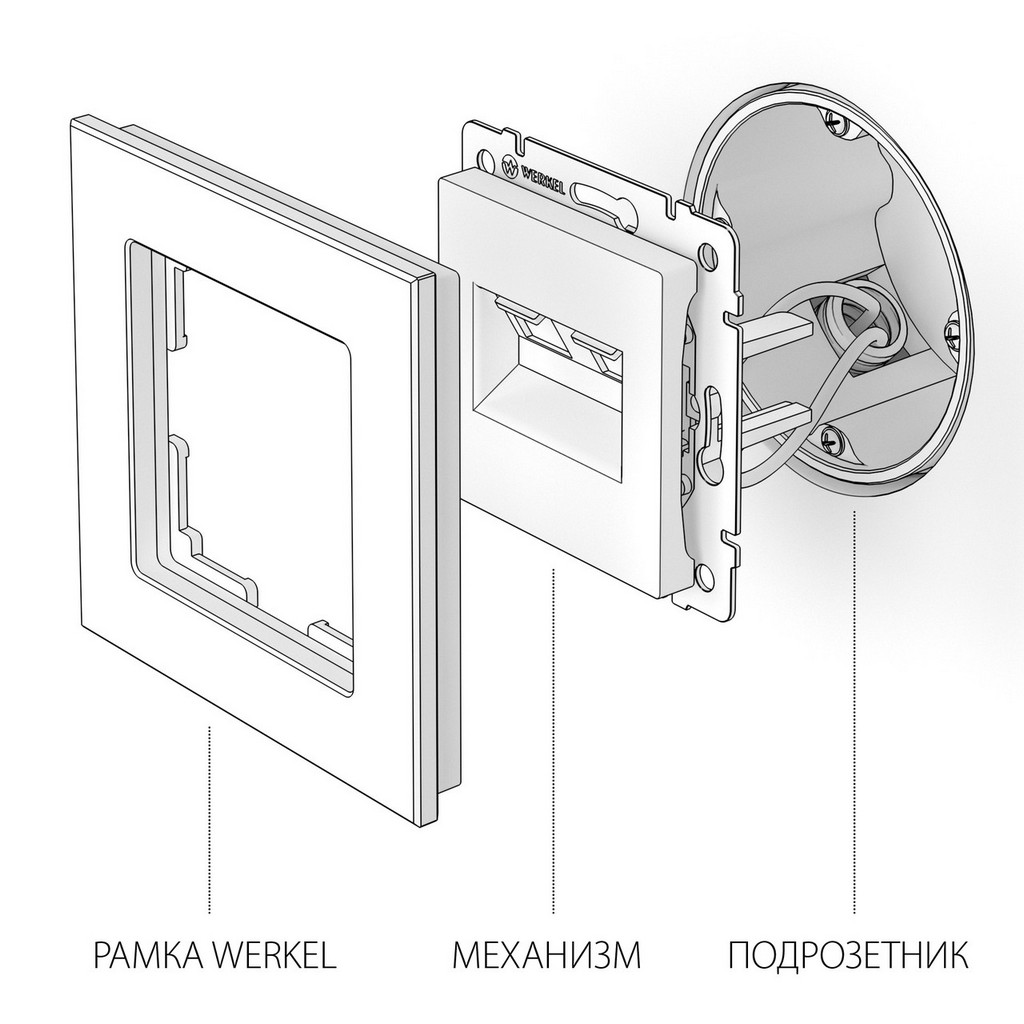 Розетка телефонная RJ-11 и Ethernet RJ-45 /WL06-RJ-11+RJ45 (серебряный)