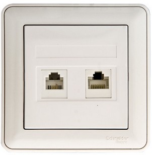 W59 РОЗЕТКА двойная RJ11+RJ45, 160В, 1А, кат.5E, в сборе, БЕЛЫЙ