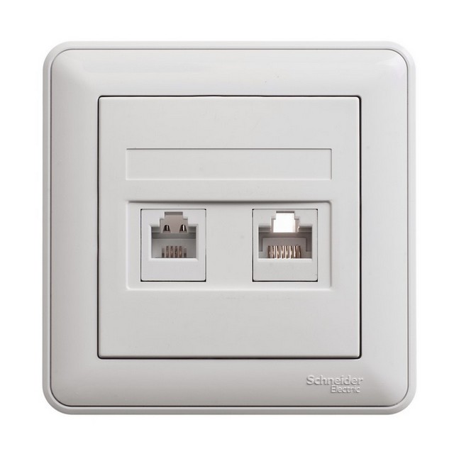 W59 РОЗЕТКА двойная RJ11+RJ45, 160В, 1А, кат.5E, в сборе, БЕЛЫЙ