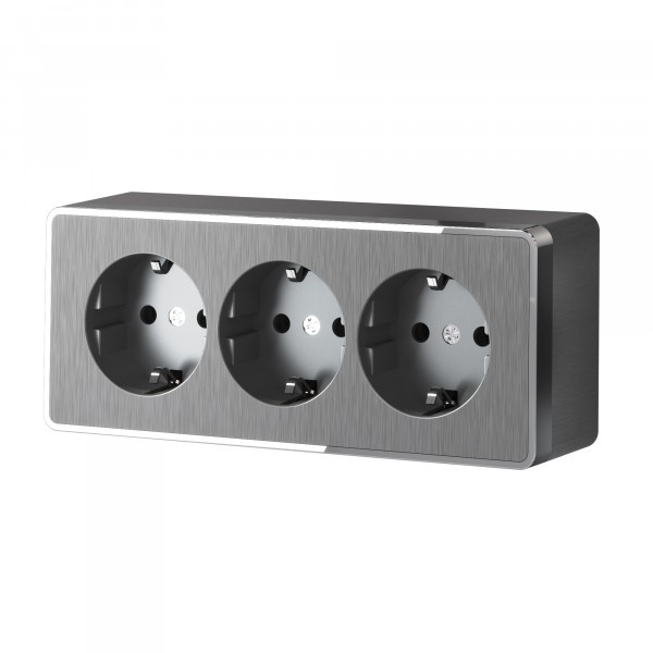 Розетка тройная с заземлением и шторками Gallant /W5073104 (графит рифленый)