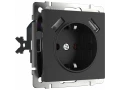 Розетка с заземлением, шторками и USBx2 /W1171508 (черный матовый)