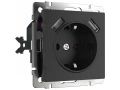 Розетка с заземлением, шторками и USBx2 /W1171508 (черный матовый)