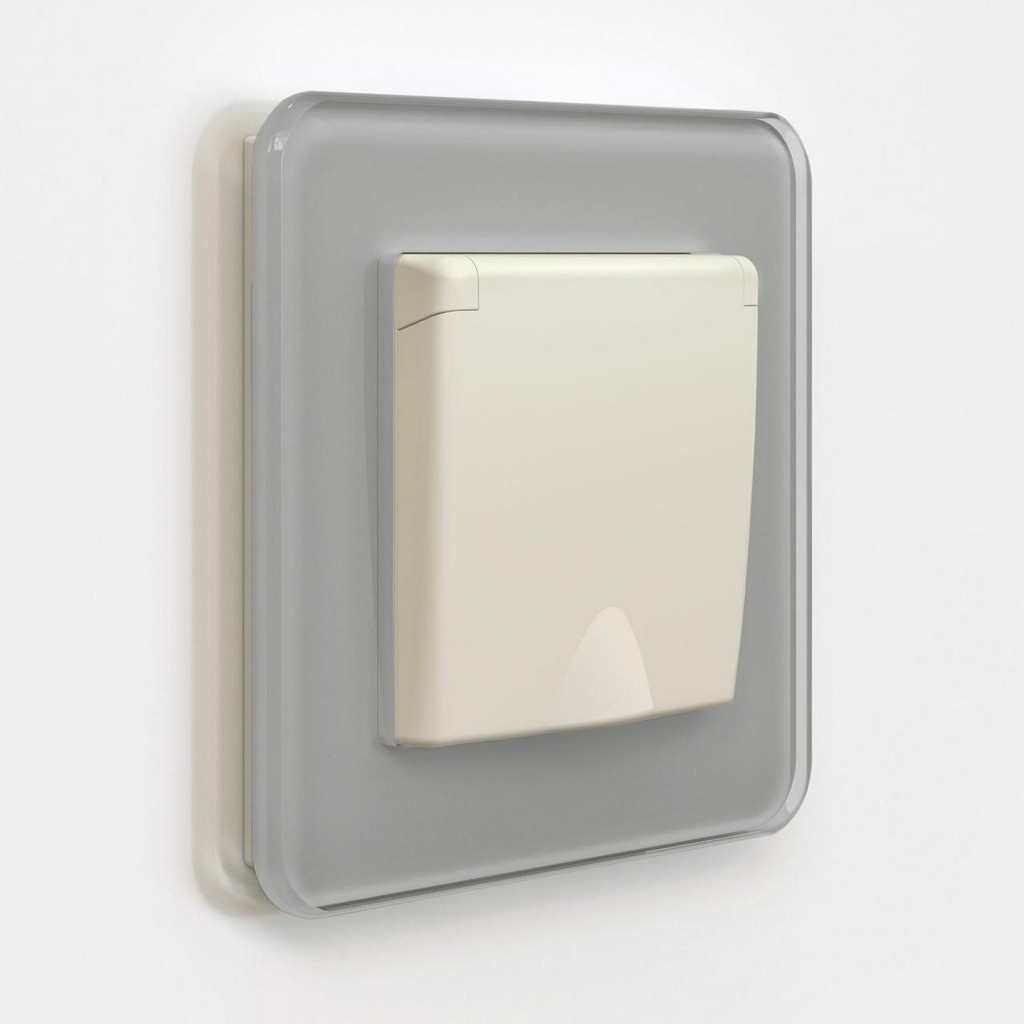 Розетка с заземлением и шторками с крышкой IP44 /W1171262 (айвори матовый)