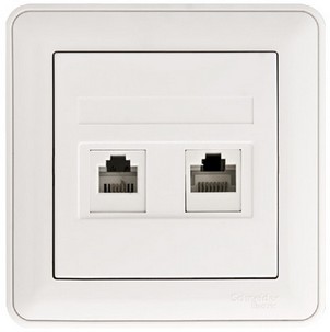 W59 РОЗЕТКА двойная компьютерная RJ45 кат.5E, в сборе, БЕЛЫЙ