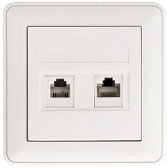 W59 РОЗЕТКА двойная компьютерная RJ45 кат.5E, в сборе, БЕЛЫЙ