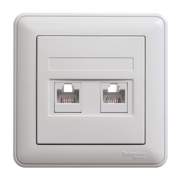 W59 РОЗЕТКА двойная компьютерная RJ45 кат.5E, в сборе, БЕЛЫЙ