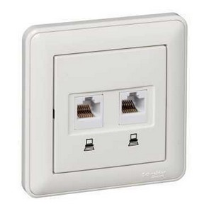 W59 РОЗЕТКА двойная компьютерная RJ45 кат.5E, в сборе, БЕЛЫЙ