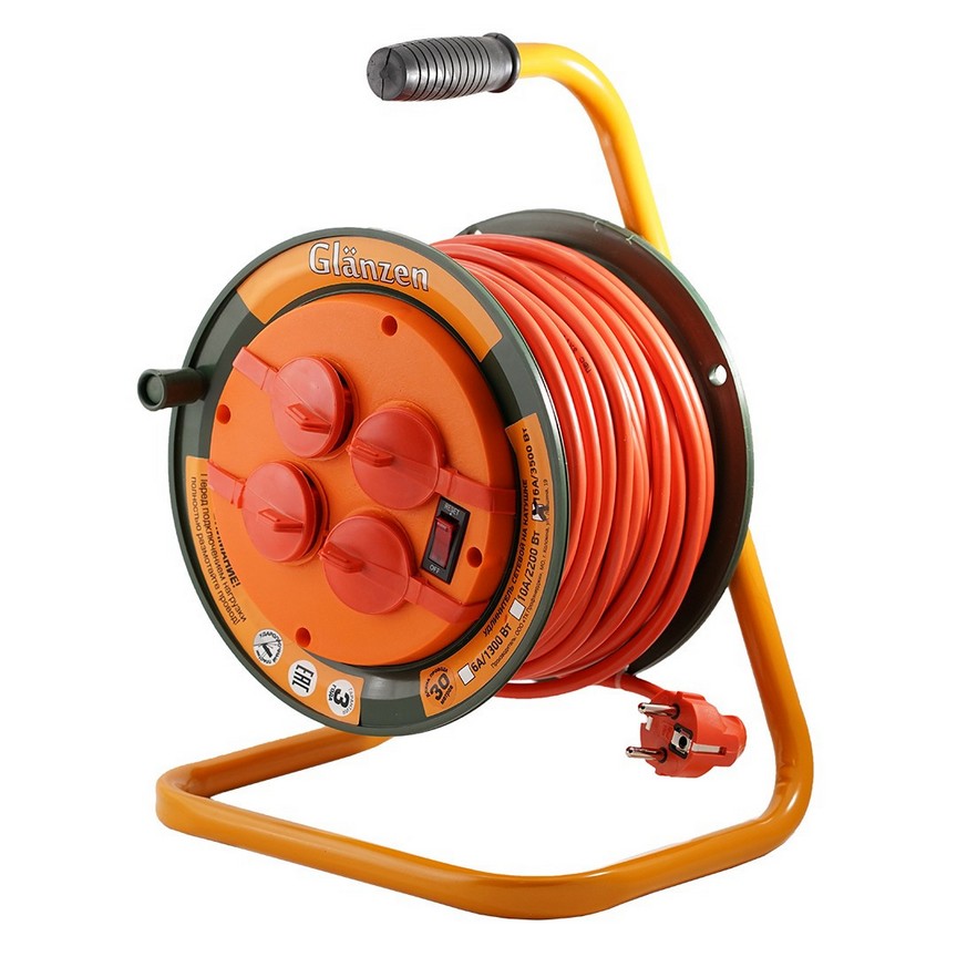 Удлинитель силовой на катушке GLANZEN 4гн. ПВС 3*1,5 IP44 EB-30-008