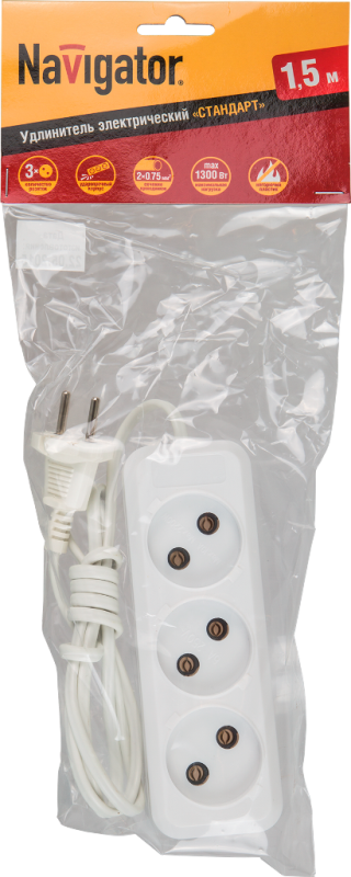 Удлинитель NPE-S1-03-150-X-2*0,75 без заземления 3гнезда 71 448 Navigator
