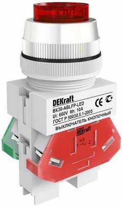 Выключатель кнопочный ВК30-ABLFP-RED-LED /25048DEK/