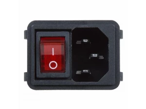 Выключатель клавишный 250V 10А (4с) ON-OFF красный с подсветкой и штекером C14 3PIN  REXANT
