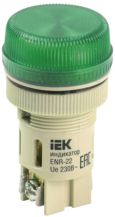 Лампа ENR-22 сигнальная d22мм зеленый неон/240В цилиндр ИЭК