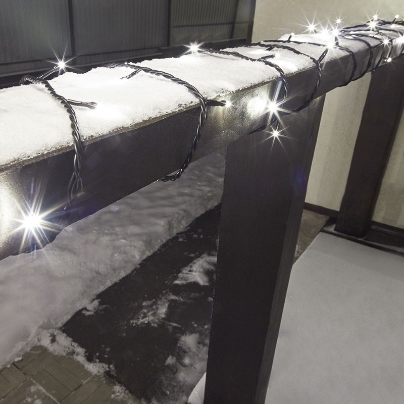 Гирлянда Твинкл Лайт 10 м, 100 LED ТЕПЛЫЙ БЕЛЫЙ, черный ПВХ, IP65, динамика, 230В соединяется NEON-NIGHT (нужен контроллер 217-204)