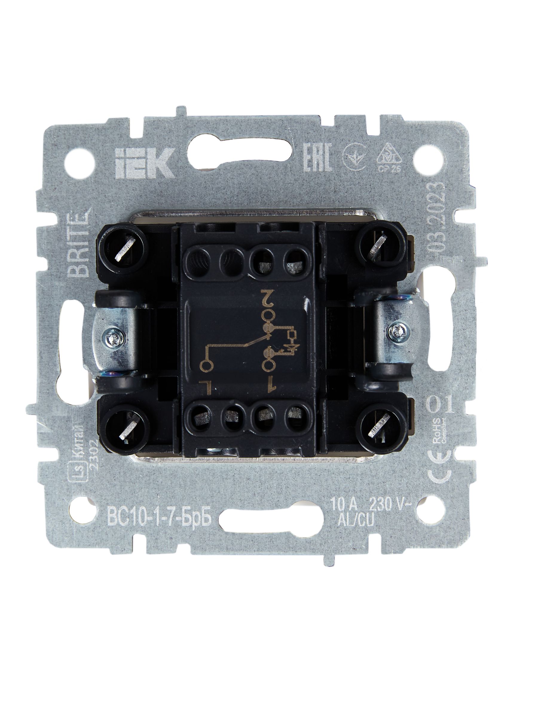 BRITE Выключатель 1-клавишный проходной с индикацией 10А ВС10-1-7-БрБ белый ИЭК