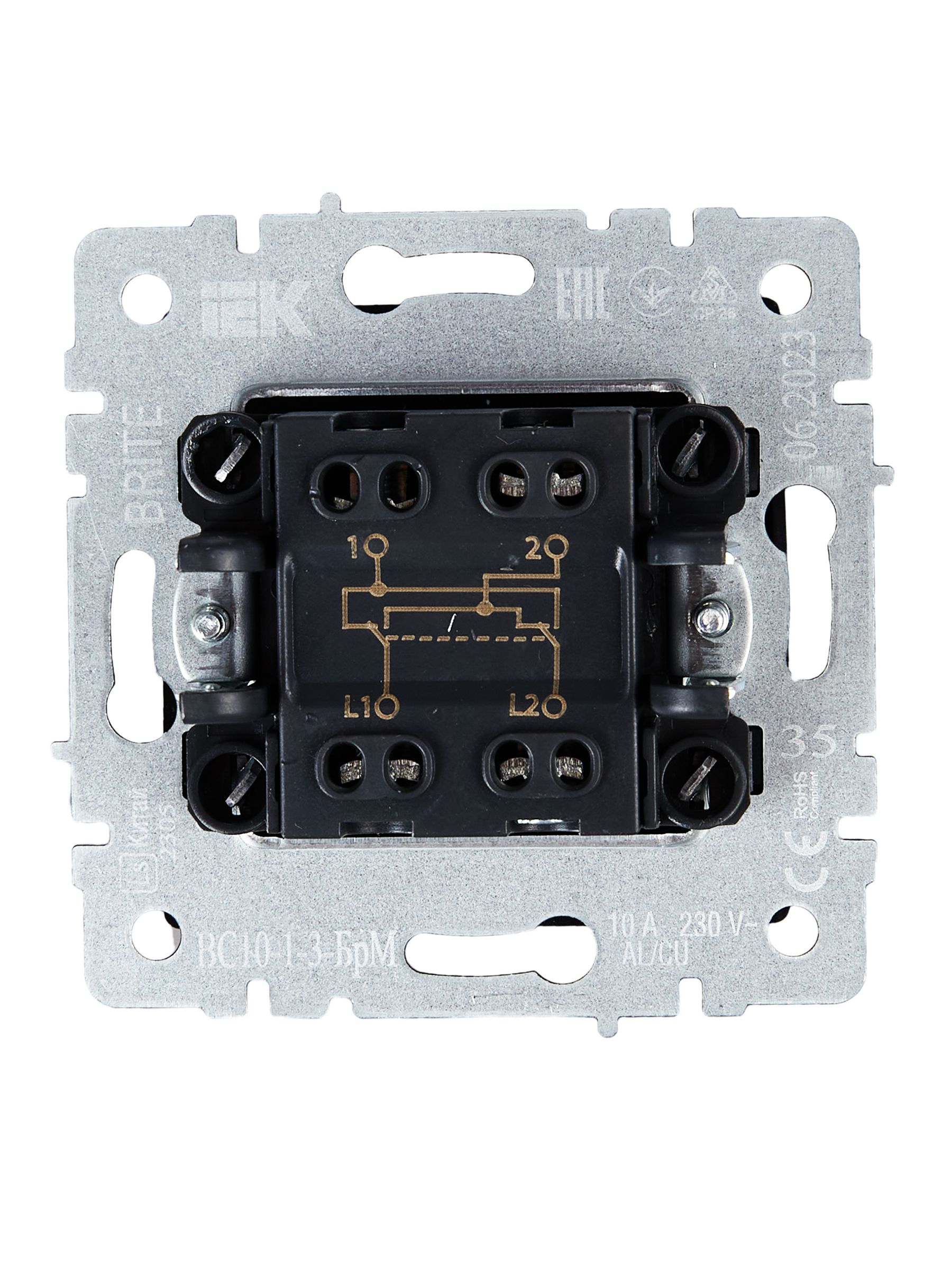 BRITE Выключатель 1-клавишный перекрестный 10А ВС10-1-3-БрМ маренго ИЭК