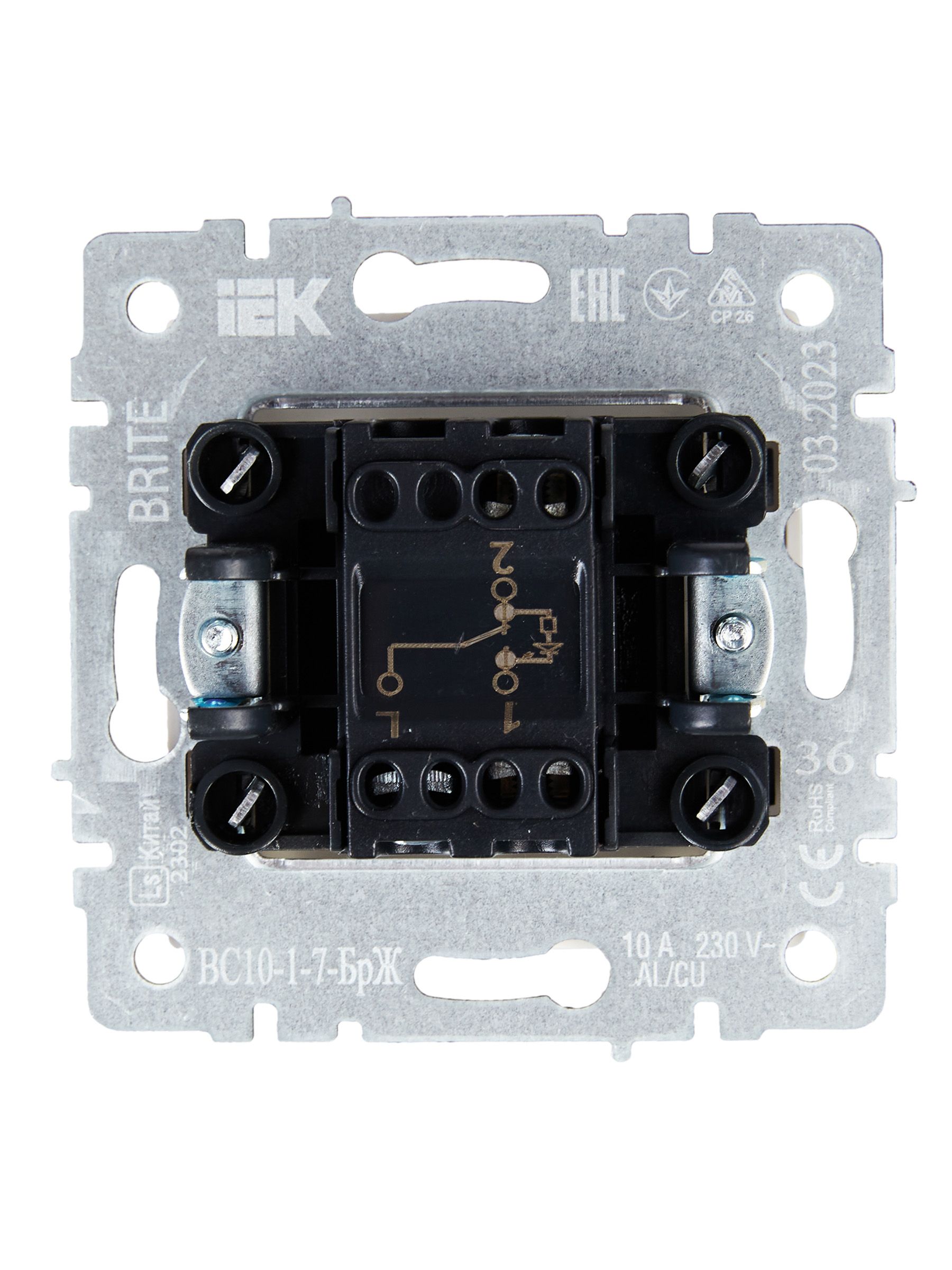 BRITE Выключатель 1-клавишный проходной с индикацией 10А ВС10-1-7-БрЖ жемчуг ИЭК