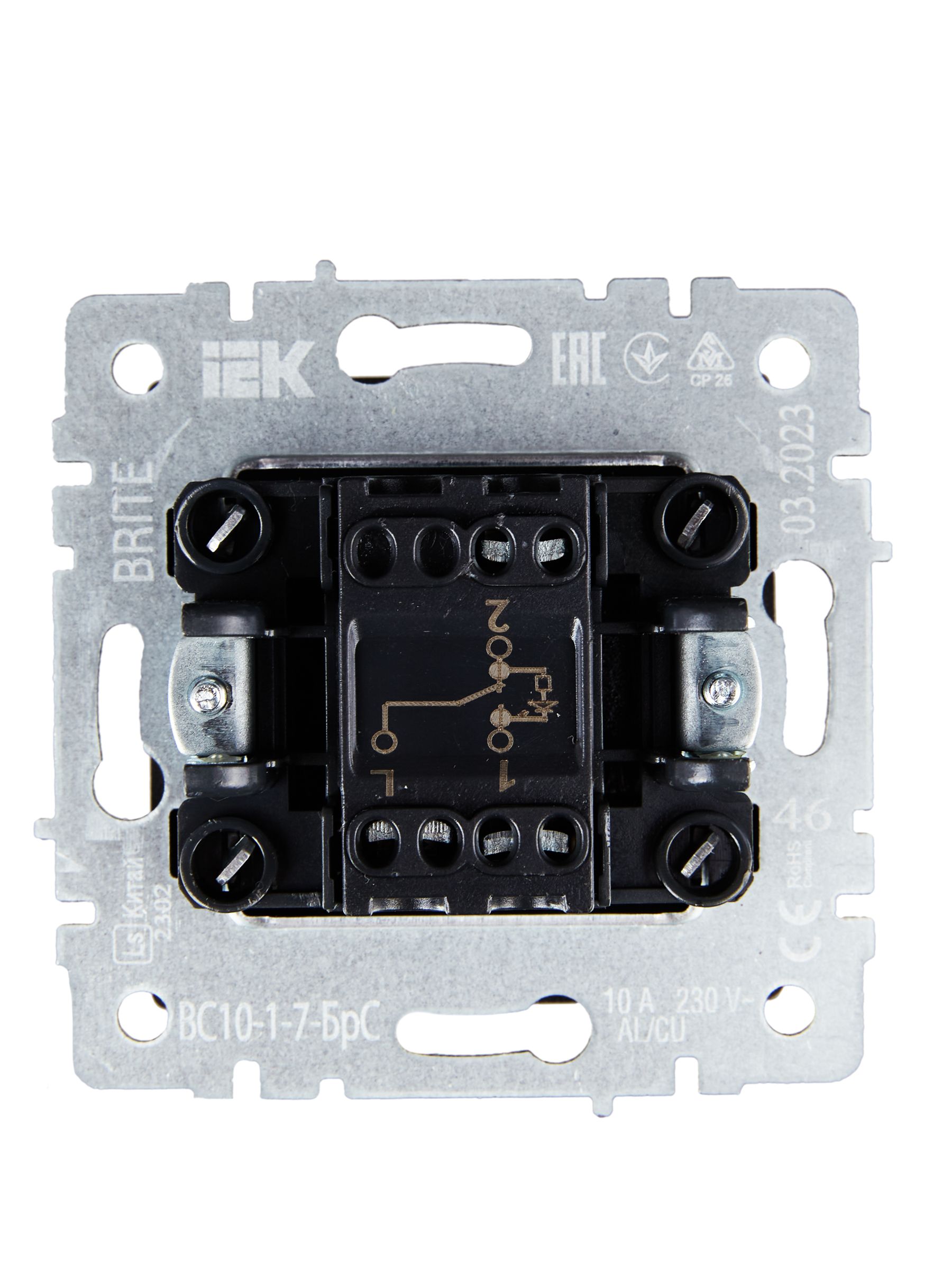 BRITE Выключатель 1-клавишный проходной с индикацией 10А ВС10-1-7-БрС сталь ИЭК