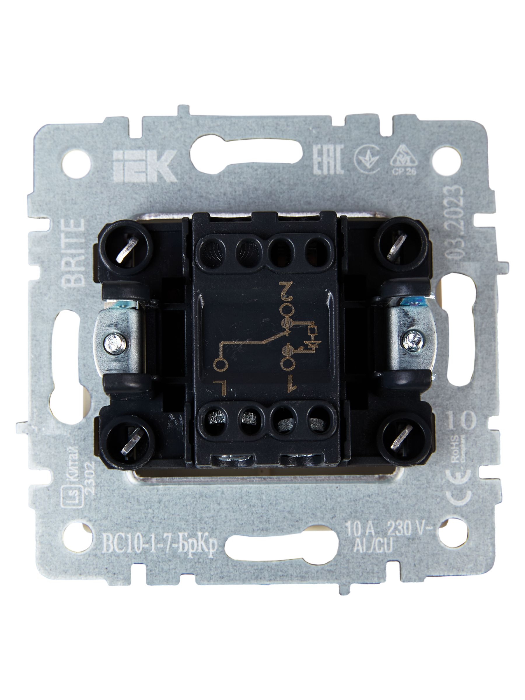 BRITE Выключатель 1-клавишный проходной с индикацией 10А ВС10-1-7-БрЧ черный ИЭК