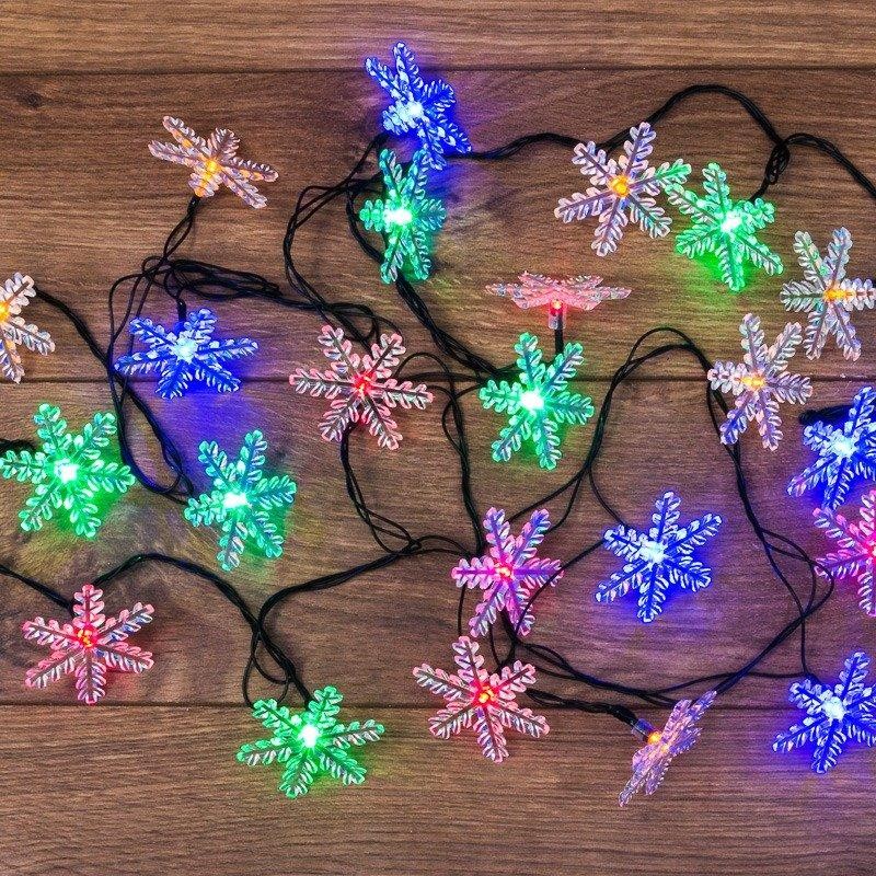 Гирлянда светодиодная Снежинки 30 LED МУЛЬТИКОЛОР 4,4 метра с контроллером